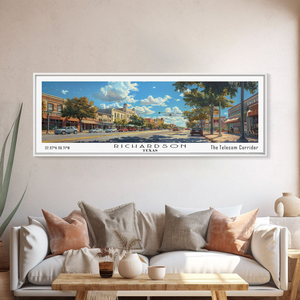 Richardson Texas Panoramic Print, Artistic Framed Canvas Print, Travel Poster Art, Home Decor, Wall Art, Unique Gift