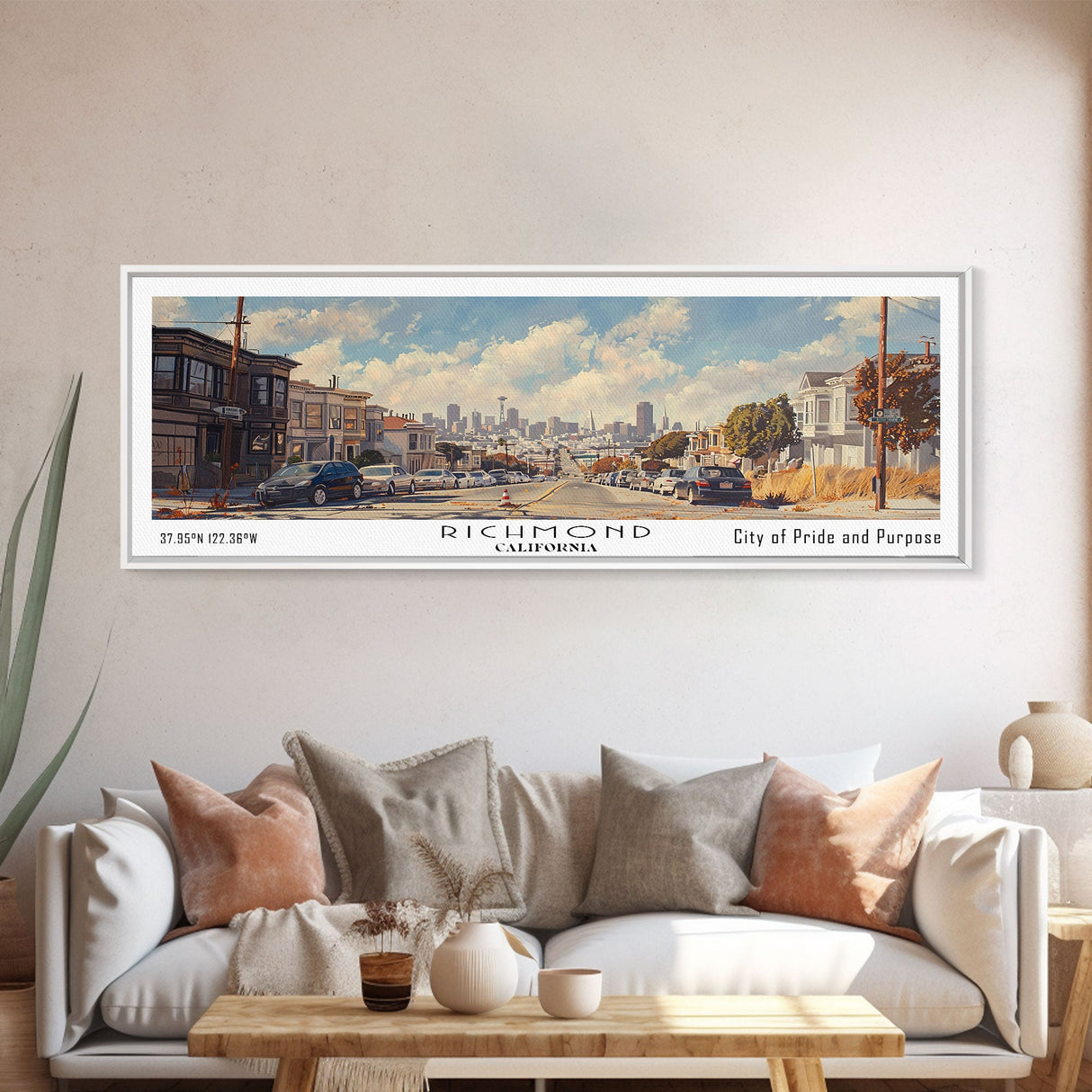 Richmond California Panoramic Print, Stylish Framed Canvas Print, City Travel Poster, Home Decoration, Living Room Wall Art