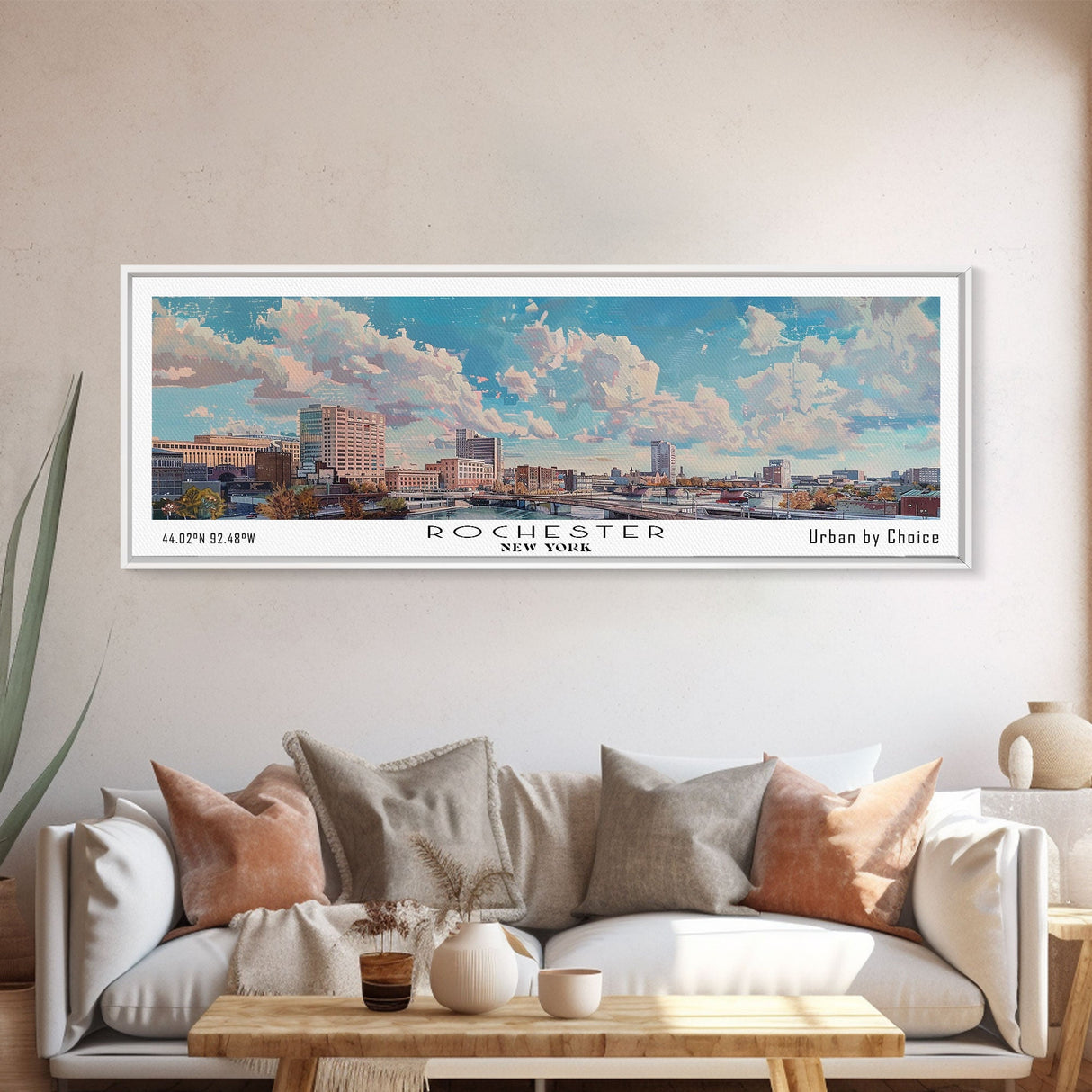 Rochester New York Panoramic Print, Artistic Framed Canvas Print, City Travel Poster, Home Decor, Office Wall Art, Unique Gift