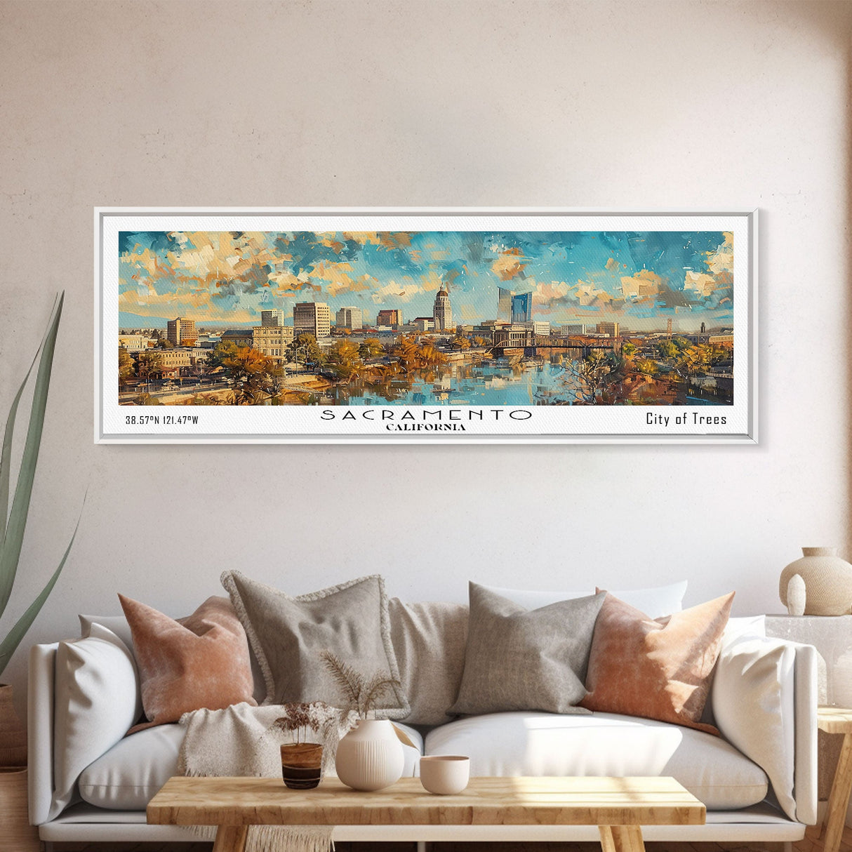 Sacramento California Panoramic Print, Creative Framed Canvas Print, City Travel Poster, Home Decoration, Wall Art, Unique Gift