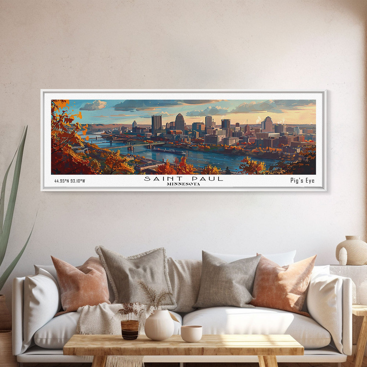 Saint Paul Minnesota Panoramic Print, Modern Framed Canvas Print, Travel Poster Art, Living Room Decor, Home Wall Art