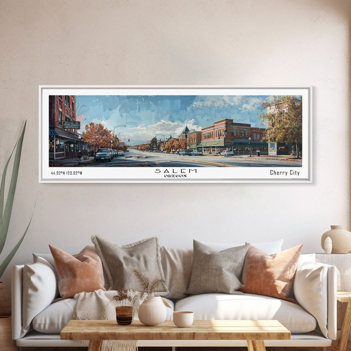 Salem Oregon Panoramic Print, Beautiful Framed Canvas Print, City Travel Poster, Home Decoration, Wall Art, Office Gift