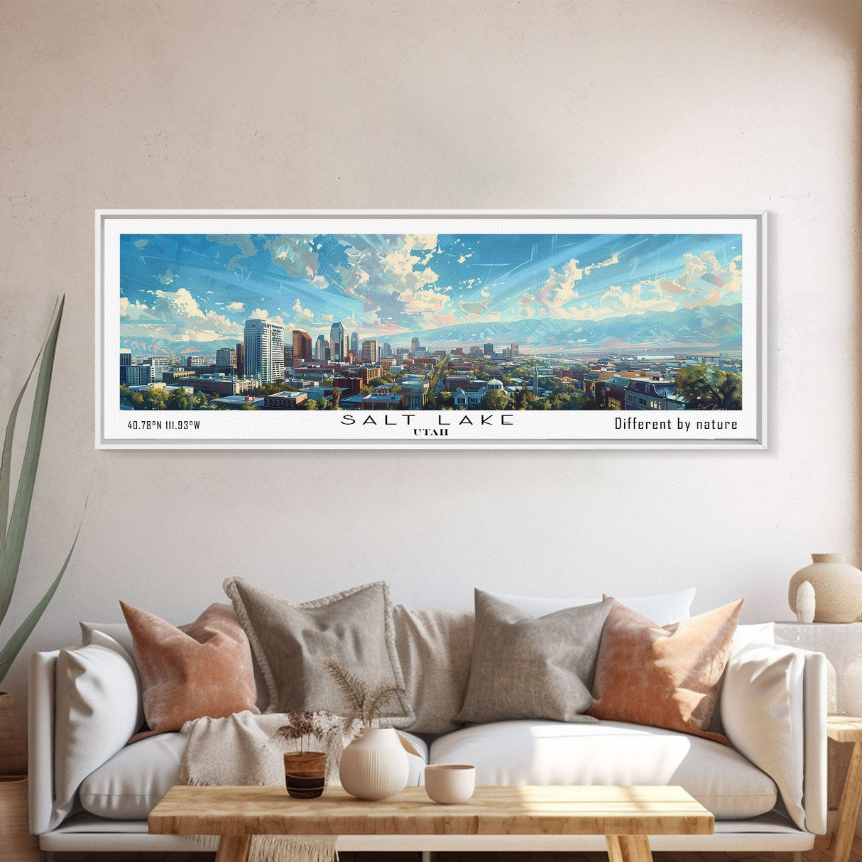 Salt Lake Utah Panoramic Print, Stylish Framed Canvas Print, City Travel Poster, Home Decoration, Office Wall Art