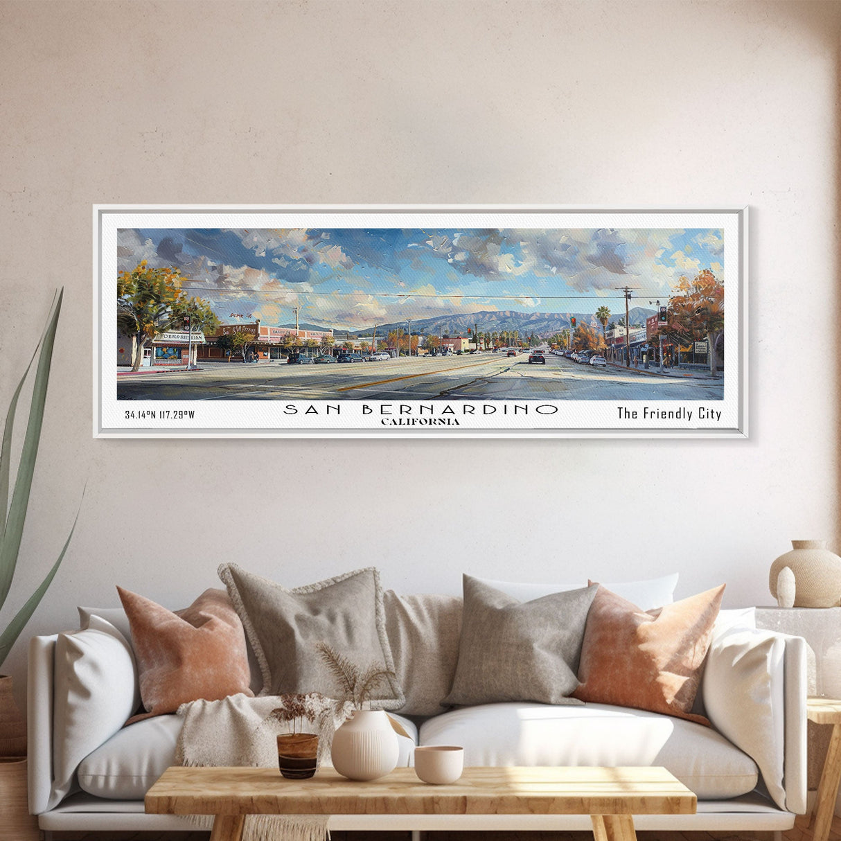 San Bernardino California Panoramic Print, Elegant Framed Canvas Print, City Travel Poster, Home Decoration, Wall Art