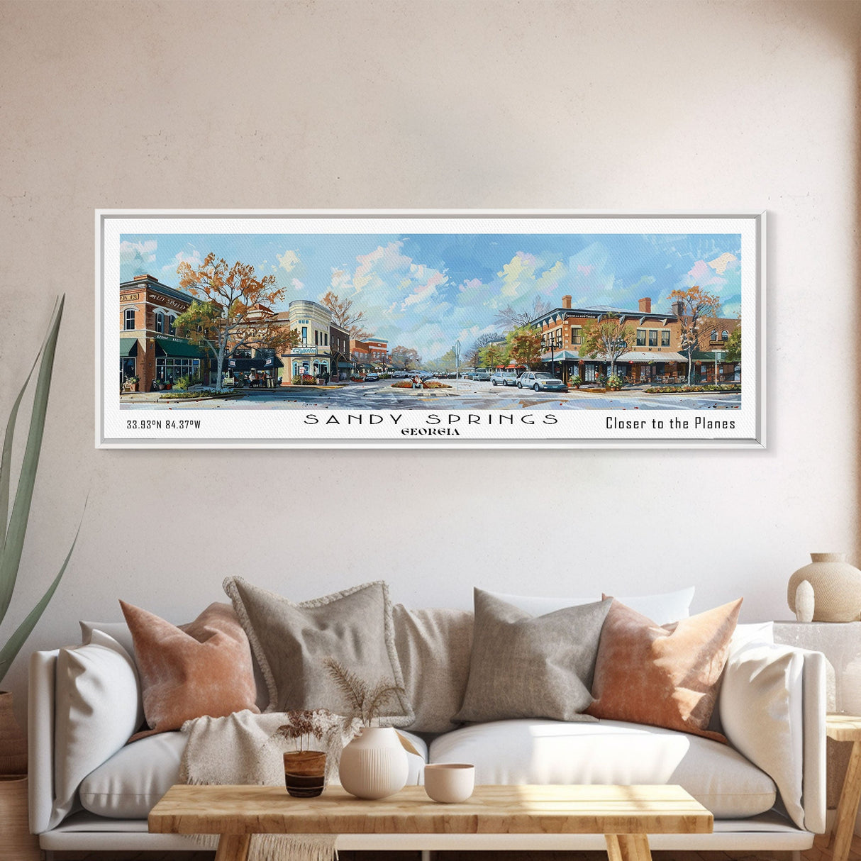 Sandy Springs Georgia Panoramic Print, Modern Framed Canvas Print, City Travel Poster, Home Decoration, Wall Art, Gift Idea