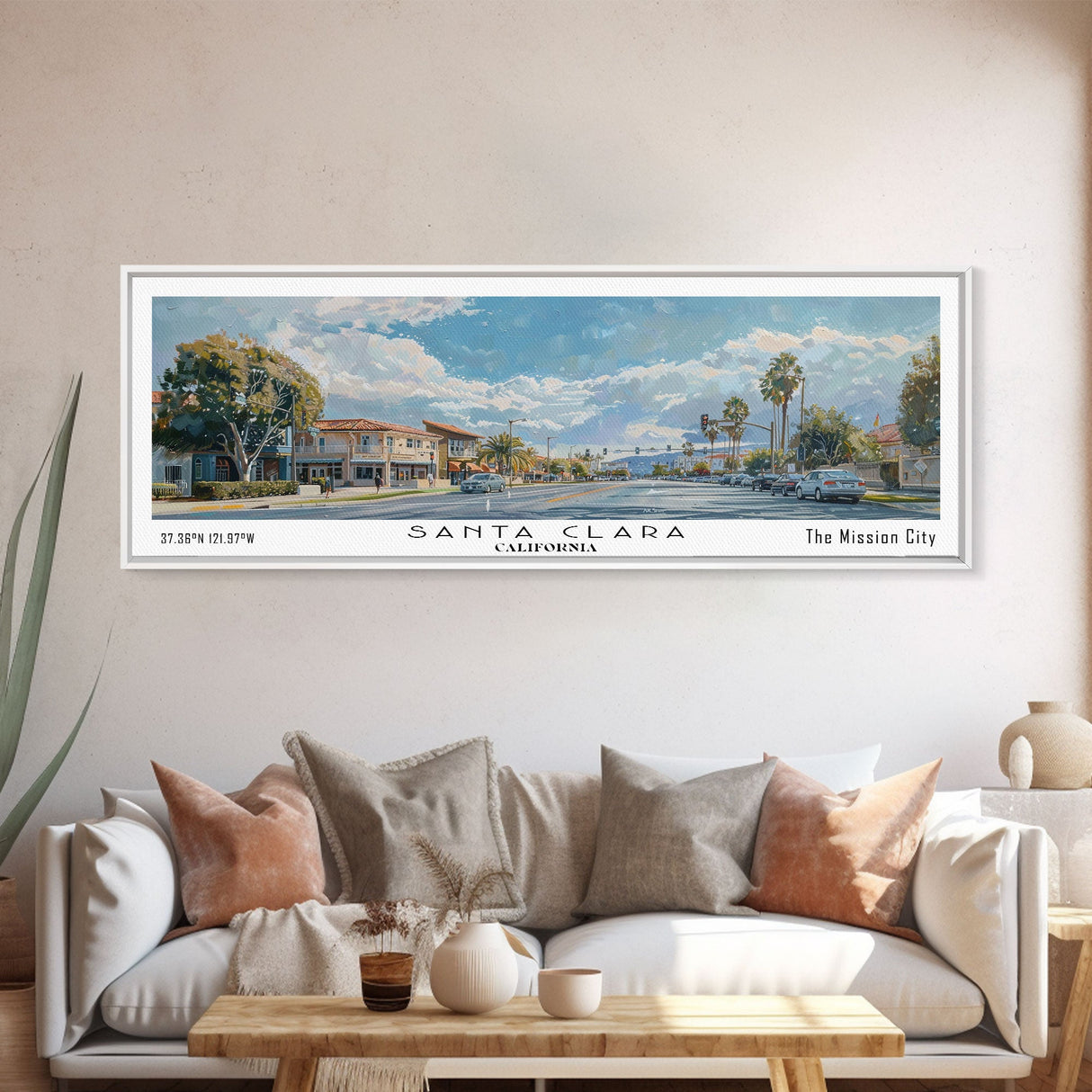 Santa Clara California Panoramic Print, Creative Framed Canvas Print, City Travel Poster, Home Decoration, Wall Art, Office Gift