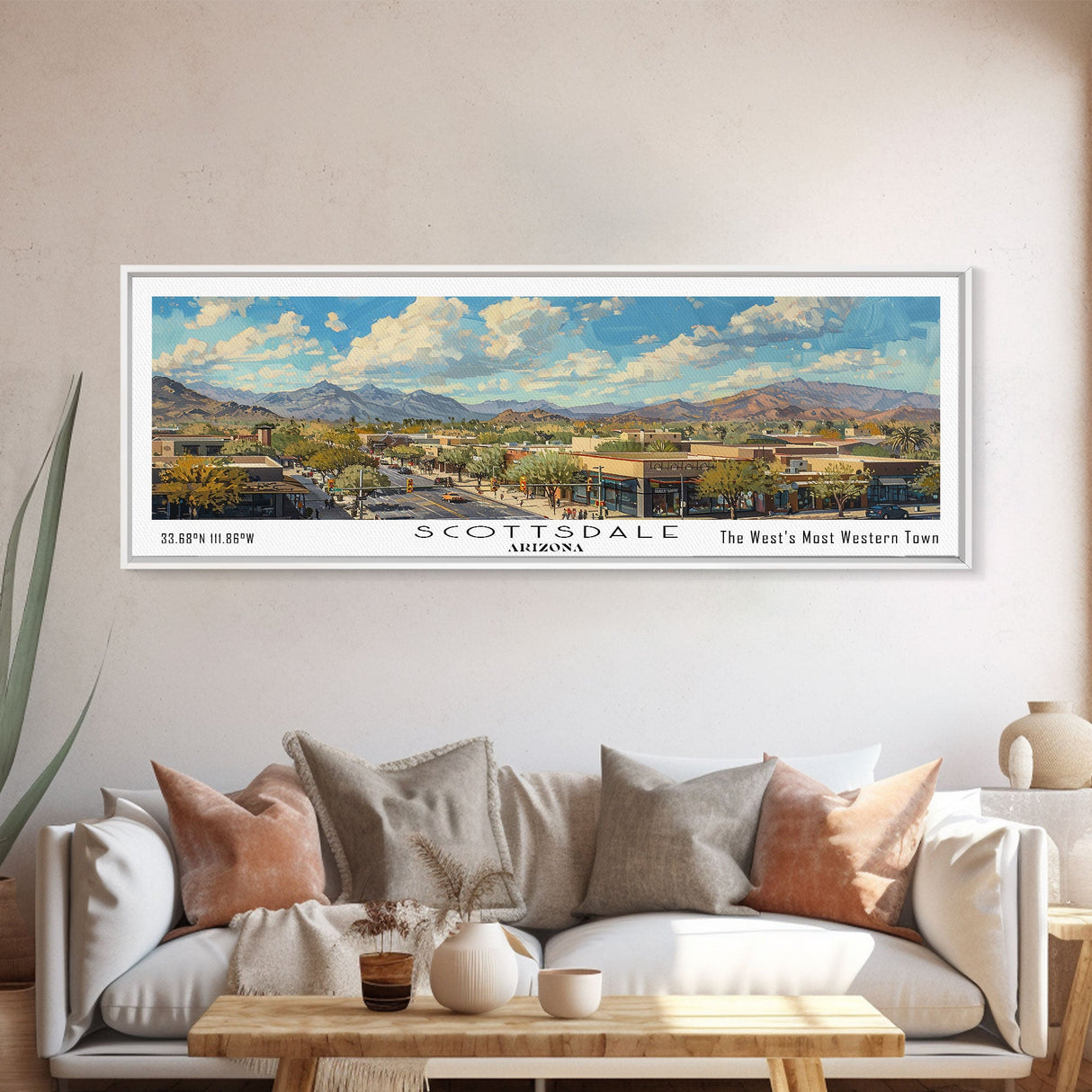 Scottsdale Arizona Travel Poster, Framed Canvas Print, Wall Art, Home Decor, Travel Gift, Living Room Art, Retro Style Art, Office Decor