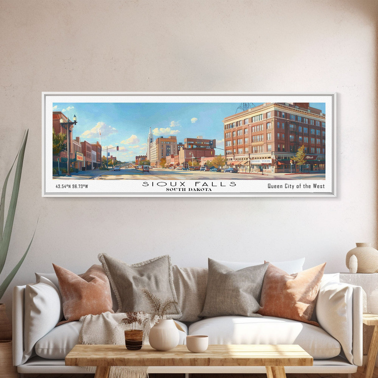 Sioux Falls South Carolina Travel Poster, Framed Canvas Print, Office Art, Wall Hanging, Travel Gift, Living Room Art, Vintage Style