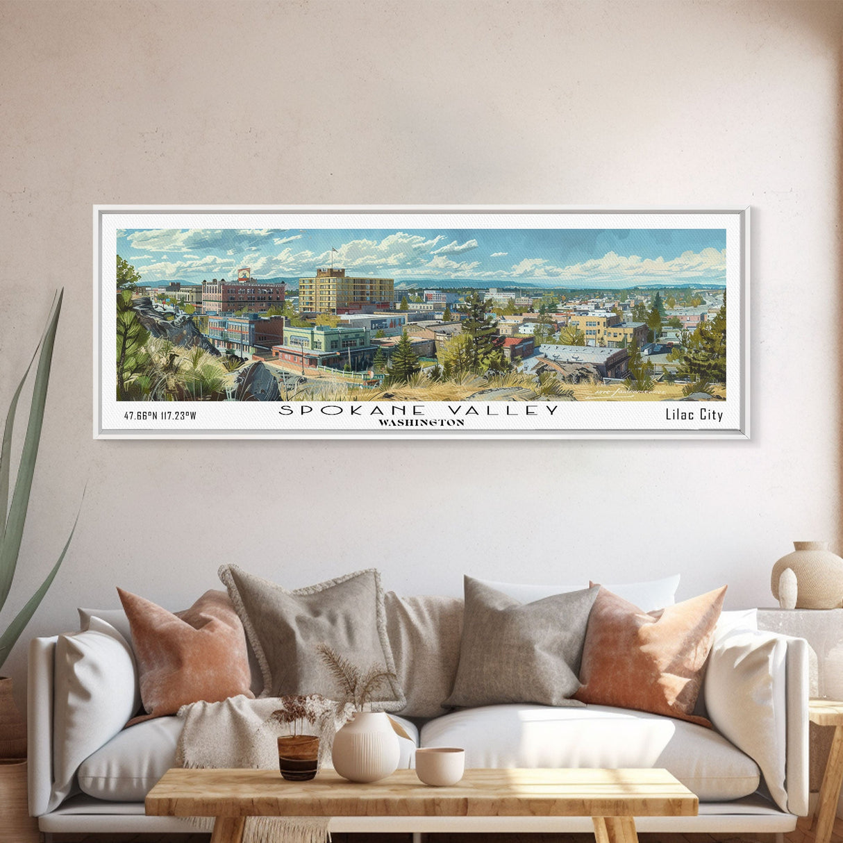 Spokane Valley Washington Travel Poster, Framed Canvas Print, Wall Art, Home Decor, Travel Gift, Living Room Art, Retro Style Art