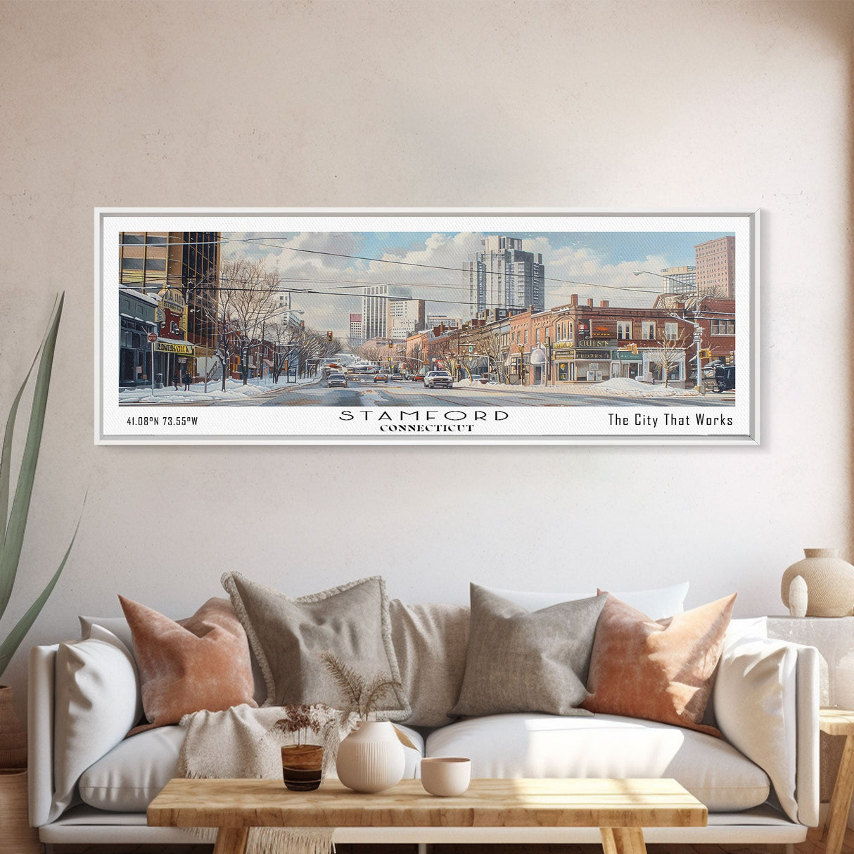 Stamford Connecticut Travel Poster, Framed Canvas Print, Wall Art, Home Decor, Travel Print, Office Decor, Living Room Art, Gift Idea