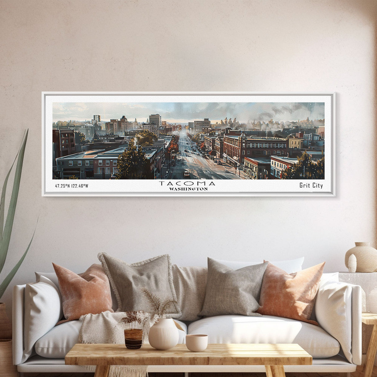 Tacoma Washington Travel Poster, Framed Canvas Print, Wall Art, Home Decor, Travel Gift, Living Room Art, Retro Style Art