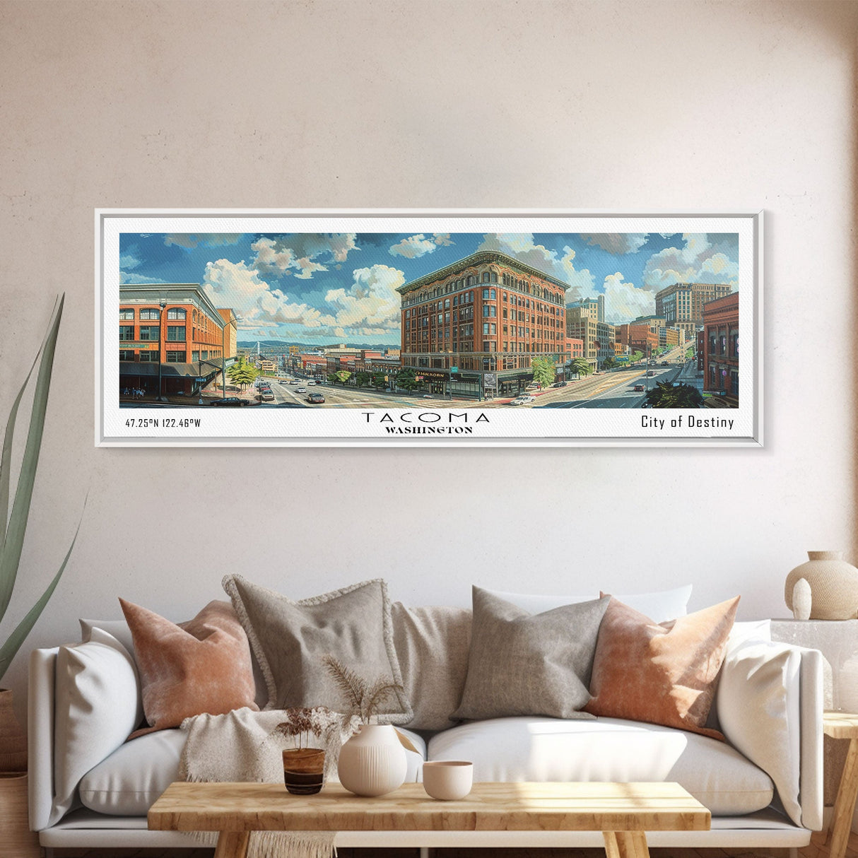 Tacoma Washington Travel Poster, Framed Canvas Print, Office Art, Wall Hanging, Travel Gift, Living Room Art, Vintage Style