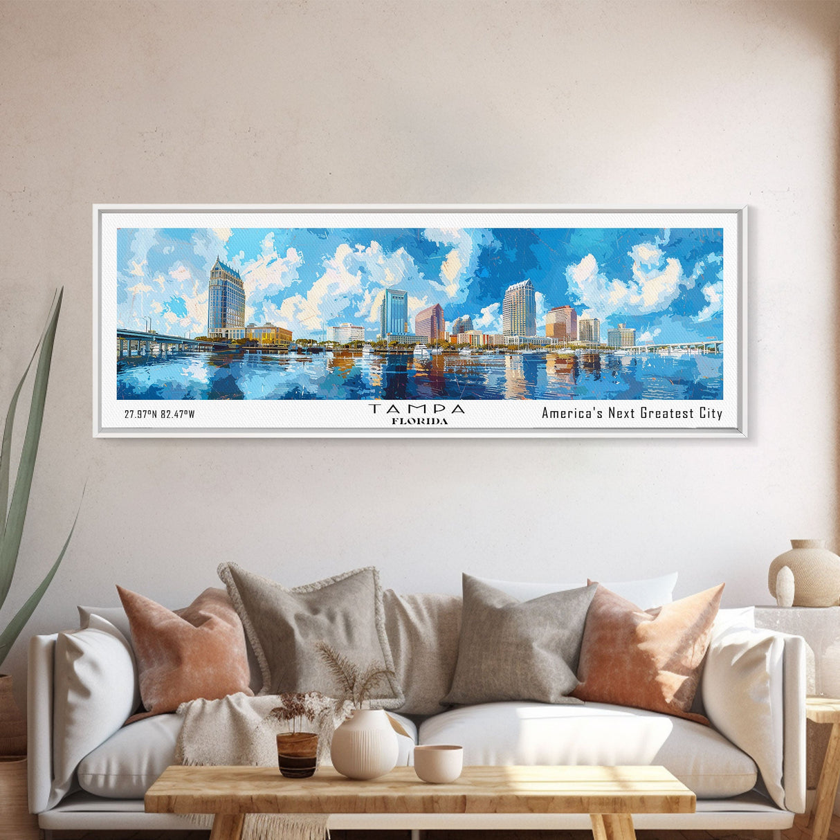 Tampa Florida Travel Poster, Framed Canvas Print, Wall Art, Home Decor, Travel Print, Office Decor, Living Room Art, Gift Idea