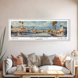 West Covina California Panoramic Framed Canvas Print, Retro Travel Poster, Unique Wall Art, Artistic Living Room Decor, Office Gift, Original Artwork