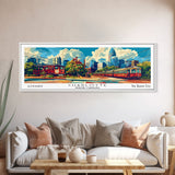 Charlotte North Carolina Panoramic Painting Framed Canvas Print, Mid Century Modern Art, Pop Art Style, Travel Poster, Wall Art Decor