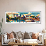 Houston Texas Panoramic Painting Framed Canvas Print, Mid Century Modern Art, Pop Art Style, Travel Poster, Wall Art Decor