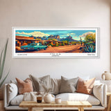 Mesa Arizona Panoramic Painting, Mid Century Modern Framed Canvas Print, Retro Style Wall Art, Pop Art Travel Poster