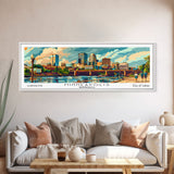 Minneapolis Minnesota Panoramic Wall Art, Mid Century Modern Framed Canvas Print, Retro Pop Art Travel Poster, Home Decor