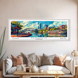 Nashville Tennessee Panoramic Framed Canvas Print, Mid Century Modern Pop Art, Retro Wall Art Decor, Travel Poster Painting