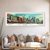 New York New York Panoramic Framed Canvas Print, Retro Style Wall Art, Mid Century Modern Home Decor, Pop Art Travel Poster