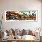 Philadelphia Pennsylvania Panoramic Painting, Retro Style Framed Canvas Print, Mid Century Modern Wall Art, Pop Art Travel Poster