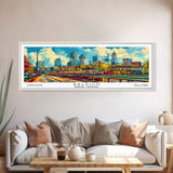 Raleigh North Carolina Panoramic Painting, Mid Century Modern Framed Canvas Print, Pop Art Wall Hanging, Retro Travel Poster