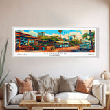 Stockton California Panoramic Wall Art, Mid Century Modern Framed Canvas Print, Retro Pop Art Travel Poster, Office Wall Art