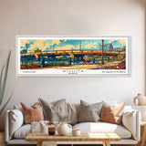 Wichita Kansas Panoramic Painting, Mid Century Modern Framed Canvas Print, Retro Pop Art Travel Poster, Wall Art, Home Decor