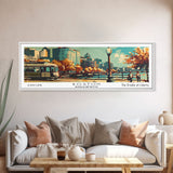 Boston Massachusetts Panoramic Wall Art, Mid Century Modern Framed Canvas Print, Retro Pop Art Travel Poster, Office Art, Living Room Decor