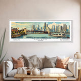 Chicago Illinois Panoramic Painting, Mid Century Modern Framed Canvas Print, Retro Pop Art Travel Poster, Wall Decor, Gift Idea, Home Decor