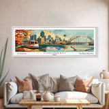 Cincinnati Ohio Panoramic Wall Art, Retro Pop Art Framed Canvas Print, Mid Century Modern Travel Poster, Living Room Decor, Wall Hanging, Office Art