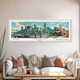 Cincinnati Ohio Panoramic Wall Art, Retro Pop Art Framed Canvas Print, Mid Century Modern Travel Poster, Living Room Decor, Wall Hanging, Office Art