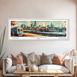 Columbus Ohio Panoramic Painting, Mid Century Modern Framed Canvas Print, Retro Pop Art Travel Poster, Wall Art, Home Decor, Office Art, Gift Idea