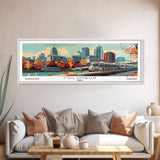 Columbus Ohio Panoramic Painting, Mid Century Modern Framed Canvas Print, Retro Pop Art Travel Poster, Wall Art, Home Decor, Office Art, Gift Idea