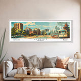 Detroit Michigan Panoramic Wall Art, Mid Century Modern Framed Canvas Print, Retro Pop Art Travel Poster, Office Art, Living Room Decor