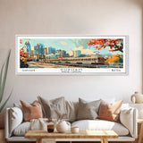 Durham North Carolina Panoramic Painting, Mid Century Modern Framed Canvas Print, Retro Pop Art Travel Poster, Wall Decor, Home Decor, Wall Hanging