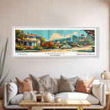 Fremont California Panoramic Painting, Mid Century Modern Framed Canvas Print, Retro Pop Art Travel Poster, Wall Decor, Gift Idea, Home Decor