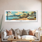 Honolulu Hawaii Panoramic Wall Art, Mid Century Modern Framed Canvas Print, Retro Pop Art Travel Poster, Living Room Art, Office Decor, Wall Hanging