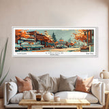 Lincoln Nebraska Panoramic Painting, Mid Century Modern Framed Canvas Print, Retro Pop Art Travel Poster, Wall Art, Home Decor, Office Wall Art, Living Room Decor