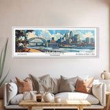 Memphis Tennessee Panoramic Wall Art, Mid Century Modern Framed Canvas Print, Retro Pop Art Travel Poster, Home Decor, Office Art, Gift Idea, Living Room Wall Hanging