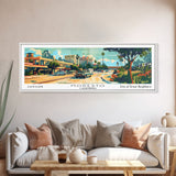 Modesto California Panoramic Wall Art, Mid Century Modern Framed Canvas Print, Retro Pop Art Travel Poster, Home Decor, Office Art, Living Room Wall Hanging, Gift Idea