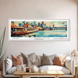 Philadelphia Pennsylvania Panoramic Wall Art, Retro Pop Art Framed Canvas Print, Mid Century Modern Travel Poster, Living Room Decor