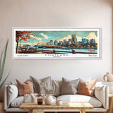 Portland Oregon Panoramic Wall Art, Mid Century Modern Framed Canvas Print, Retro Pop Art Travel Poster, Home Office and Living Room Decor