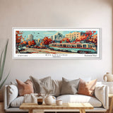 Richmond Virginia Panoramic Painting, Mid Century Modern Framed Canvas Print, Retro Pop Art Travel Poster, Living Room and Office Decoration