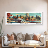 Spokane Washington Panoramic Wall Art, Mid Century Modern Framed Canvas Print, Retro Pop Art Travel Poster, Living Room and Office Decor