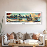 St. Louis Missouri Panoramic Painting, Mid Century Modern Framed Canvas Print, Retro Pop Art Travel Poster, Living Room Wall Art and Office Decor