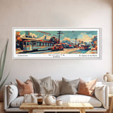 Wichita Kansas Panoramic Painting, Mid Century Modern Framed Canvas Print, Retro Pop Art Travel Poster, Living Room Wall Art and Office Decor