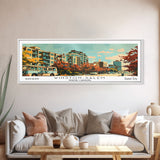 Winston-Salem North Carolina Panoramic Painting, Mid Century Modern Framed Canvas Print, Retro Pop Art Travel Poster, Living Room Wall Art Decor