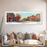 Ann Arbor Michigan Panoramic Painting, Mid Century Modern Framed Canvas Print, Retro Pop Art Travel Poster, Office Art, City Print