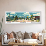 Arvada Colorado Panoramic Painting, Mid Century Modern Framed Canvas Print, Retro Pop Art Travel Poster, Living Room Wall Art, City Print